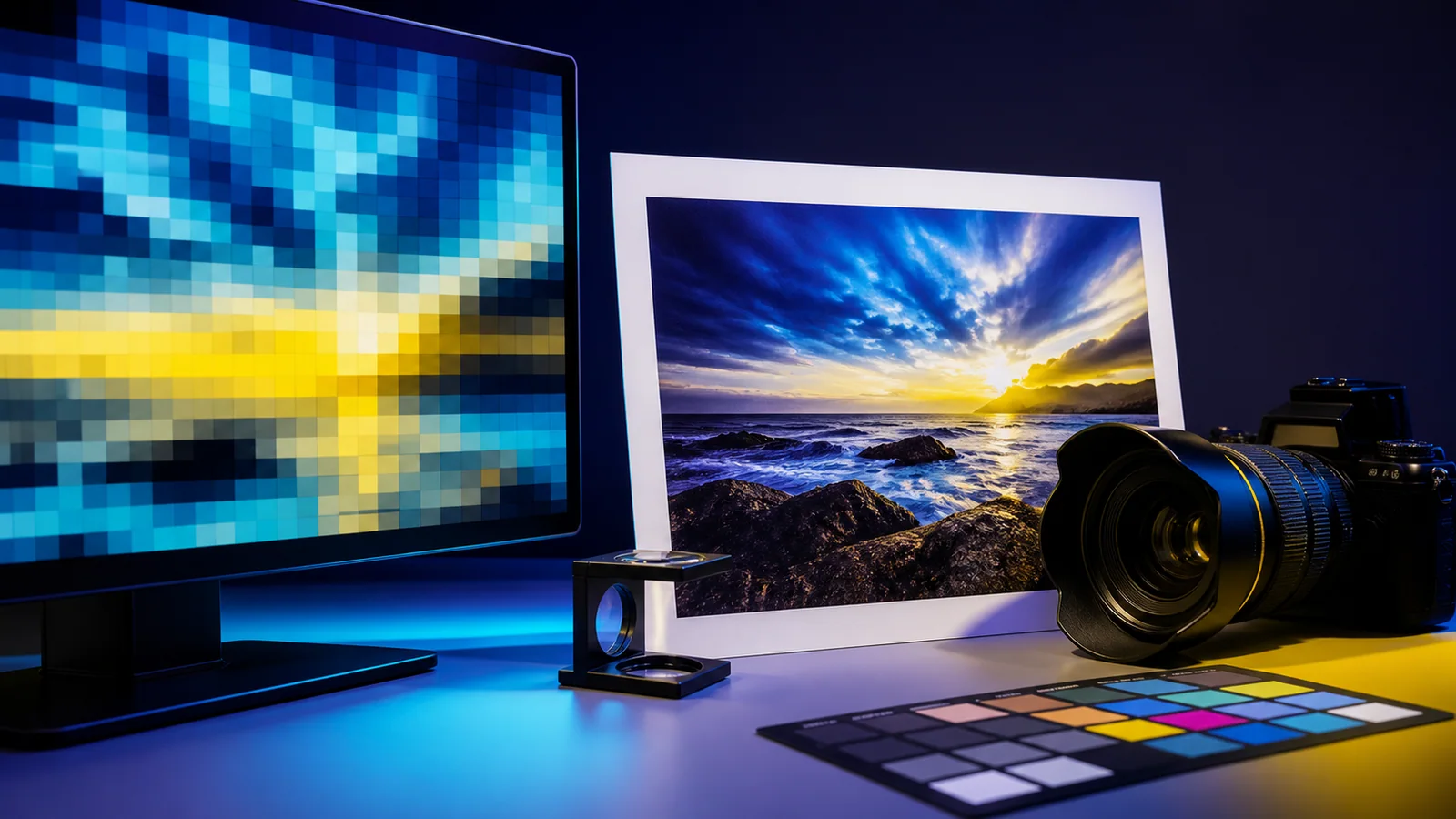 Comparaison entre pixels à l’écran et photographie imprimée