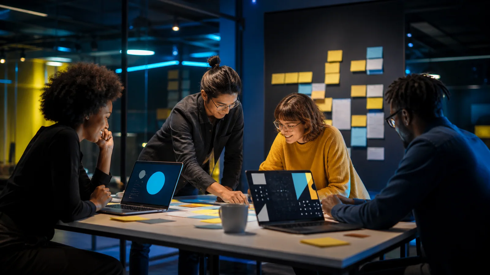 Équipe réunie autour d’un atelier de formation digitale